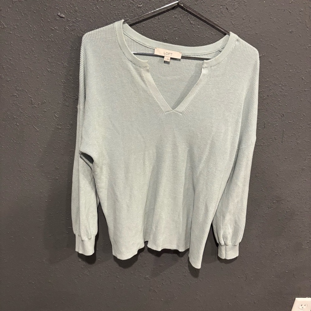 LOFT Women's Soft Blue V-Neck Sweatshirt - Picture 1 of 5